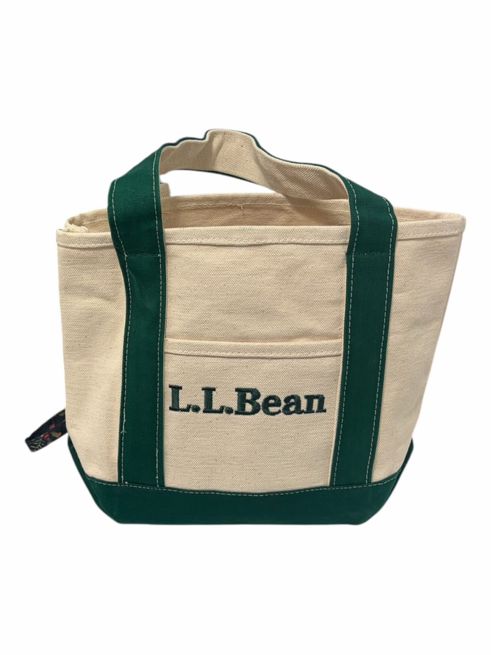 L.L. Bean Canvas Green White Embroidered Logo MINI Boat Tote Bag - Like New
